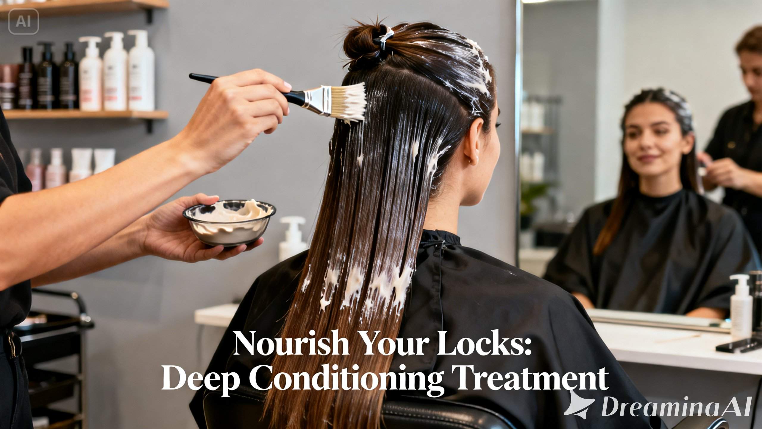 A poster showing a client with a hair treatment
