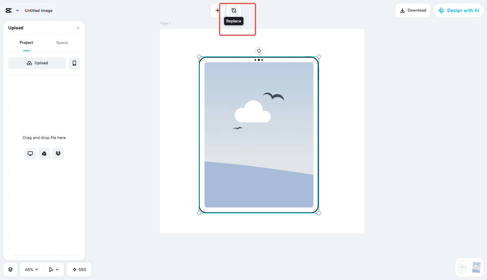Uploading the image to CapCut