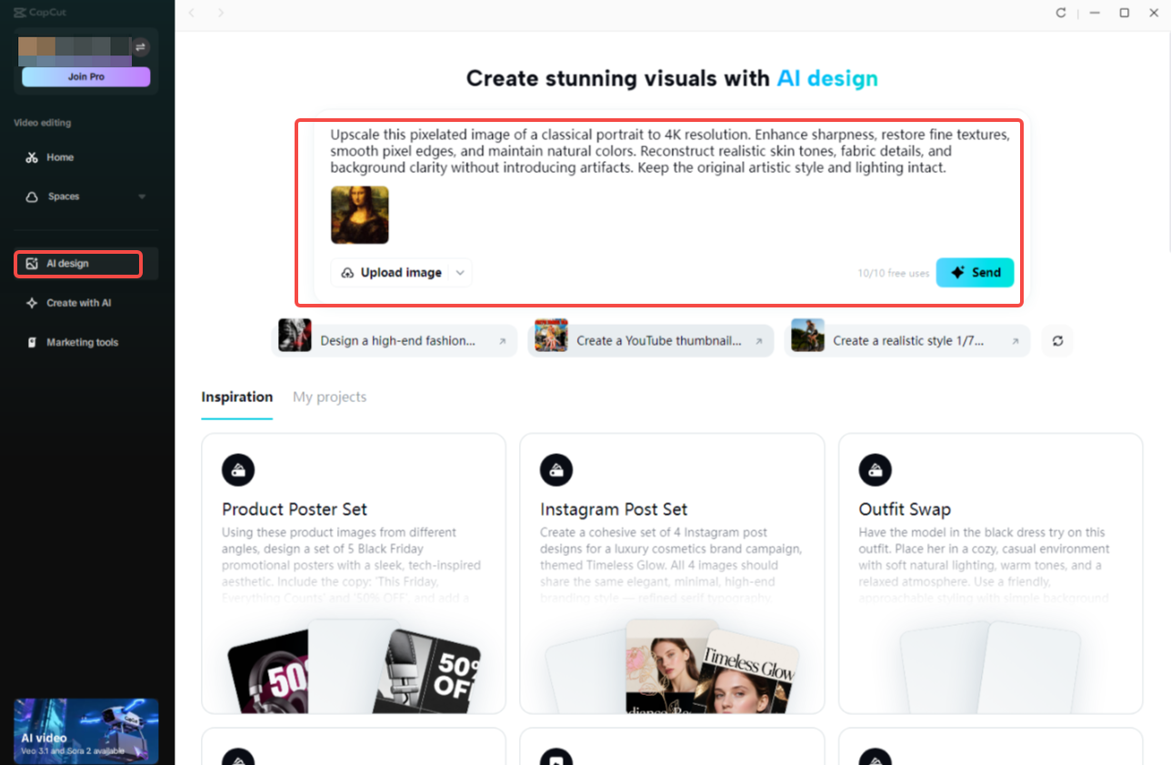 Launch the AI design workspace