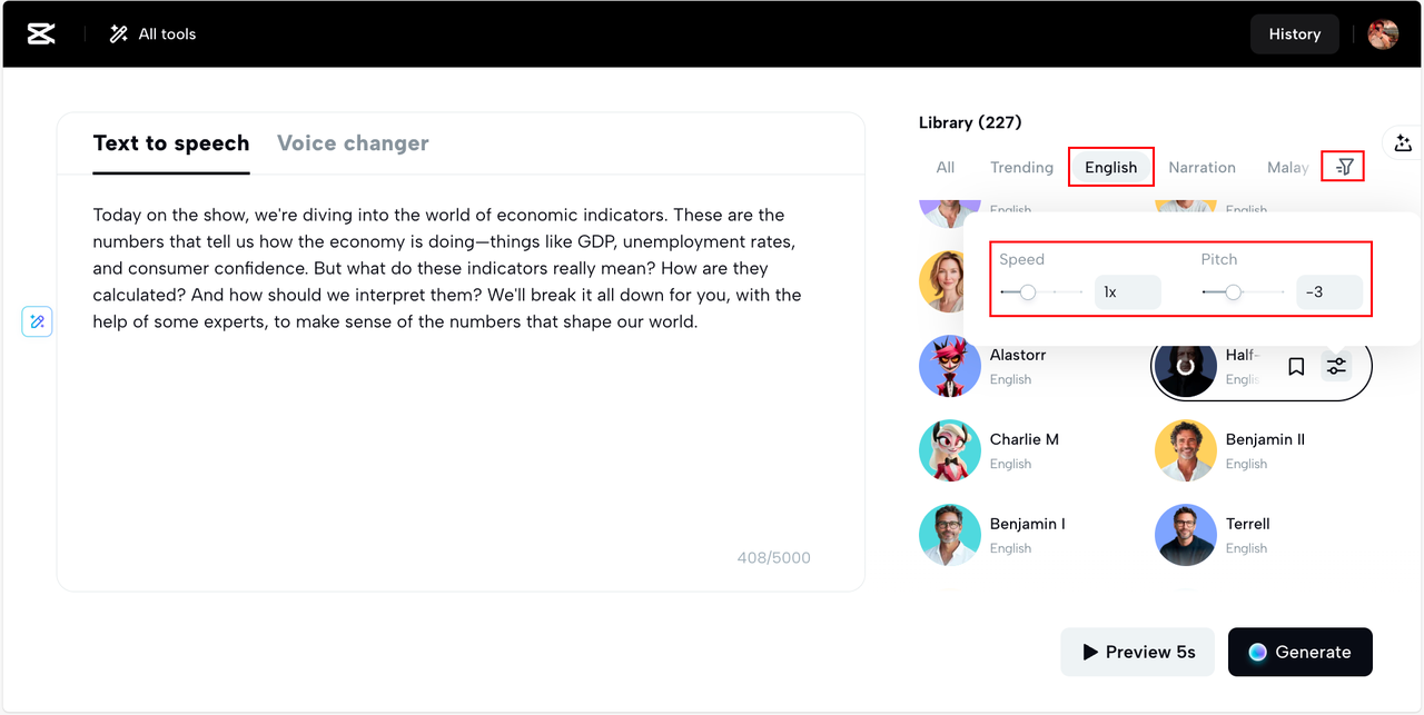 generate British voice in CapCut Web