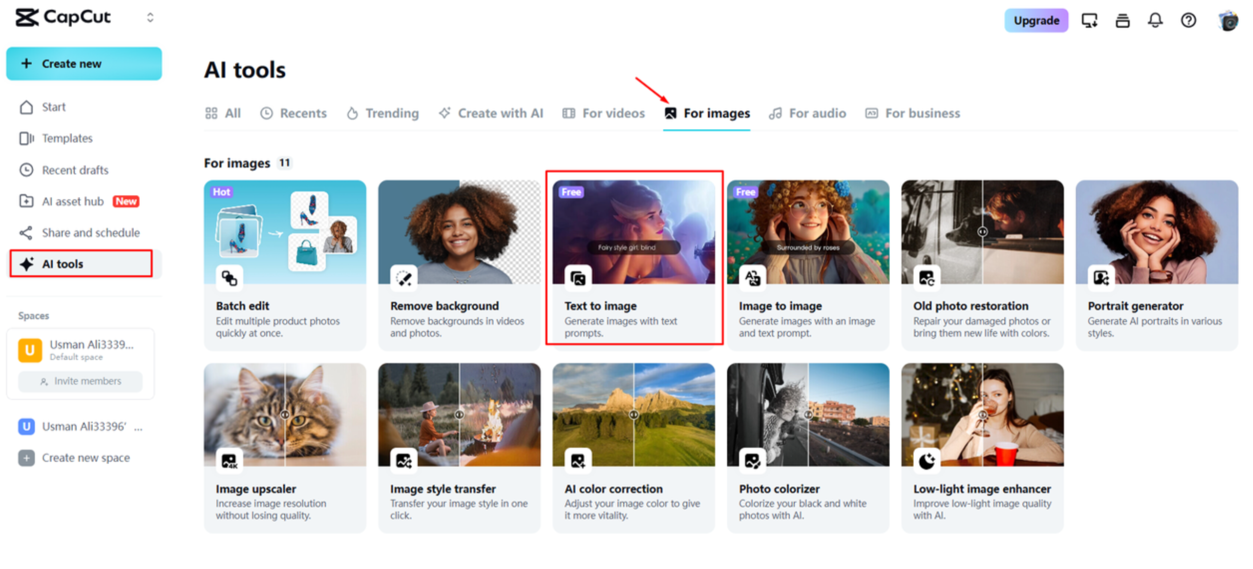 Öffnen des KI-Bildgenerators in CapCut Web