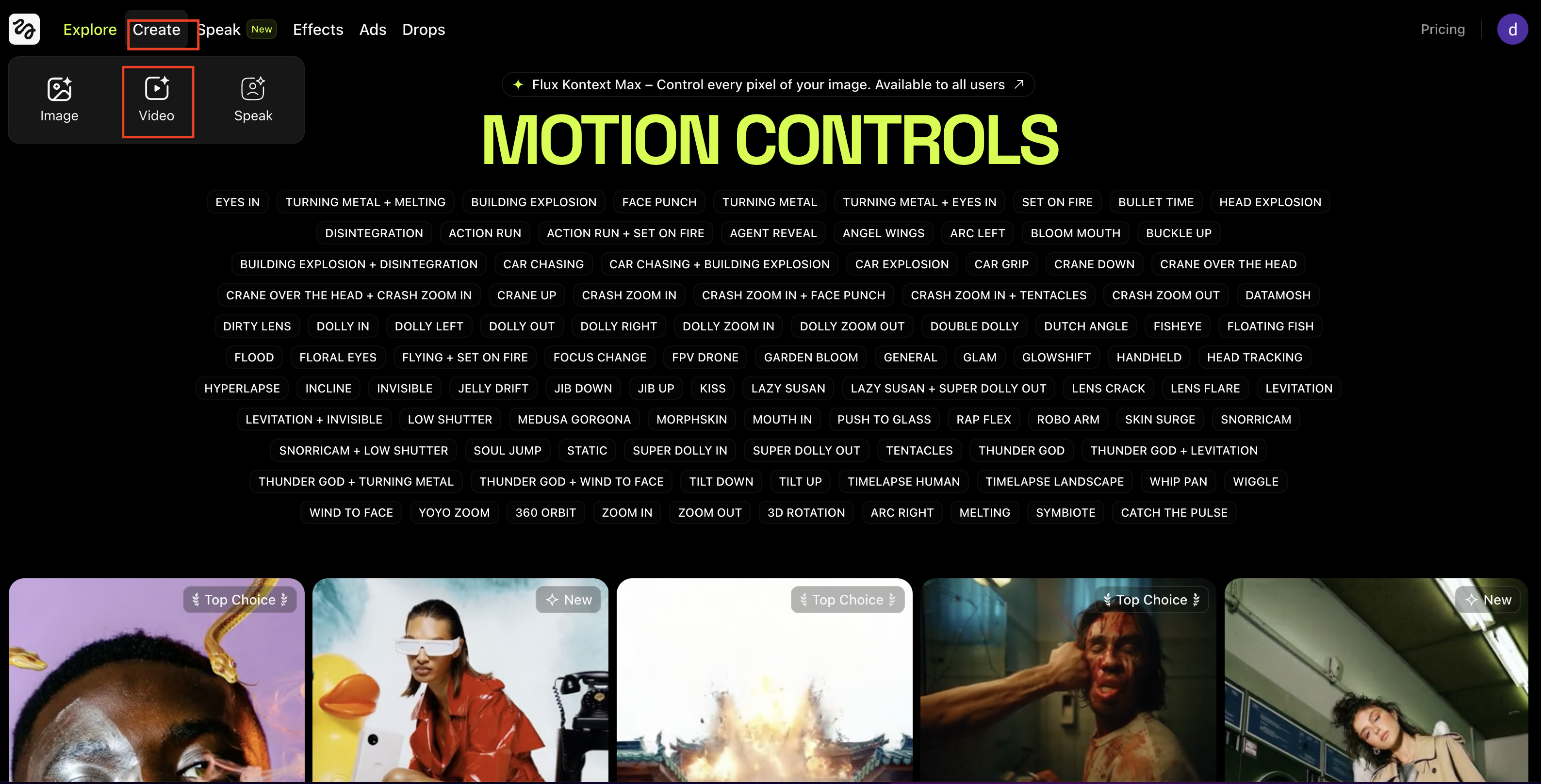 Startseite des Higgsfield-AI-Videogenerators