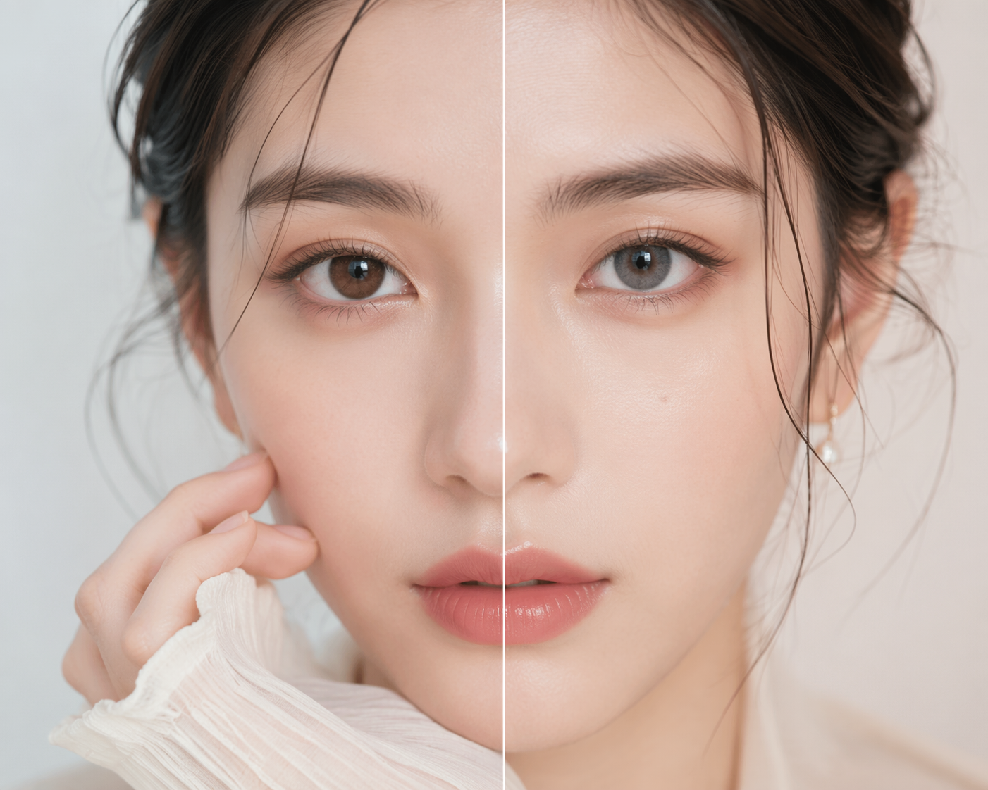Dreamina virtual contact lenses try on prompt example 2: blue contact lenses portrait