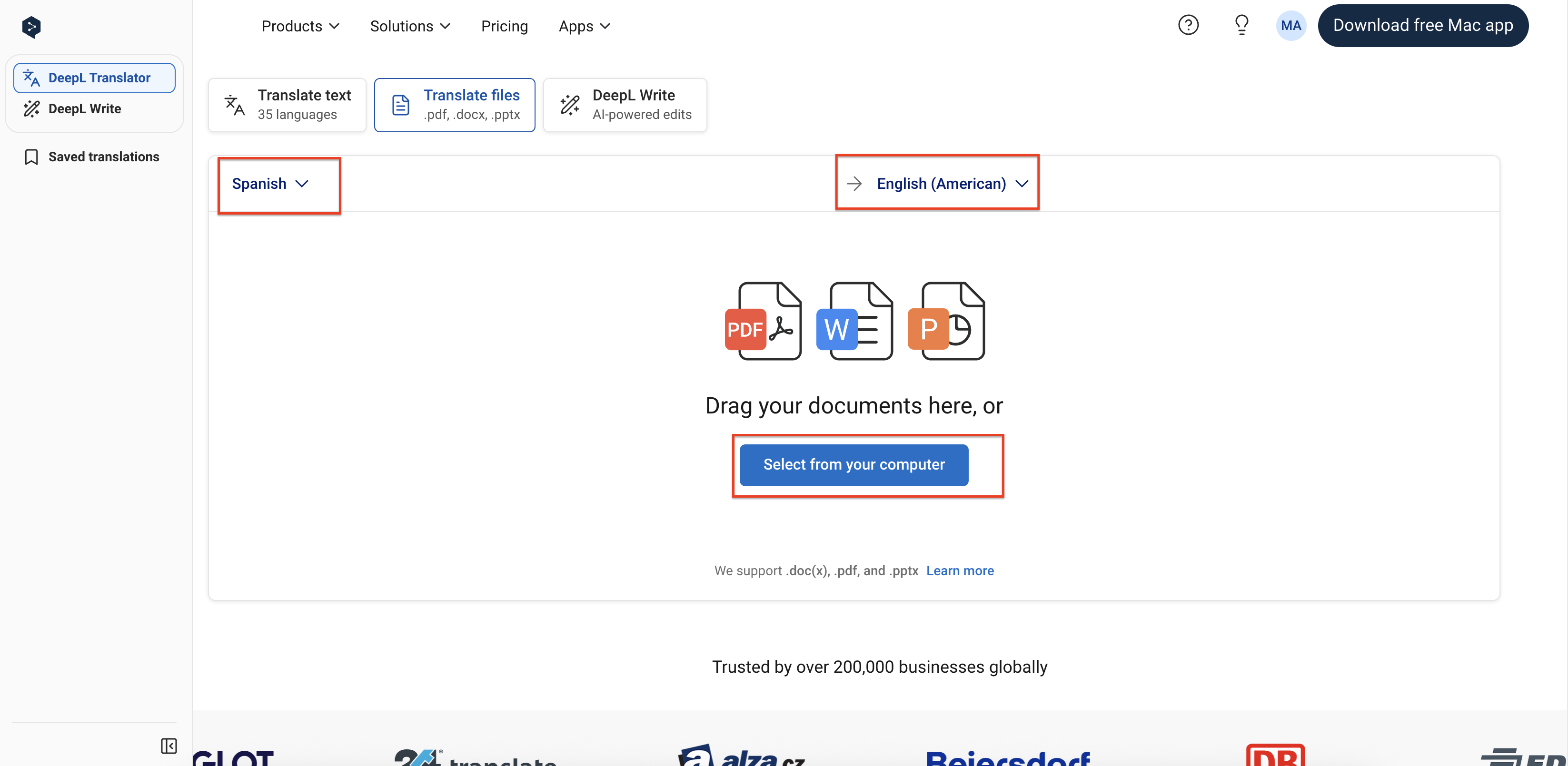 Set languages and translate the file