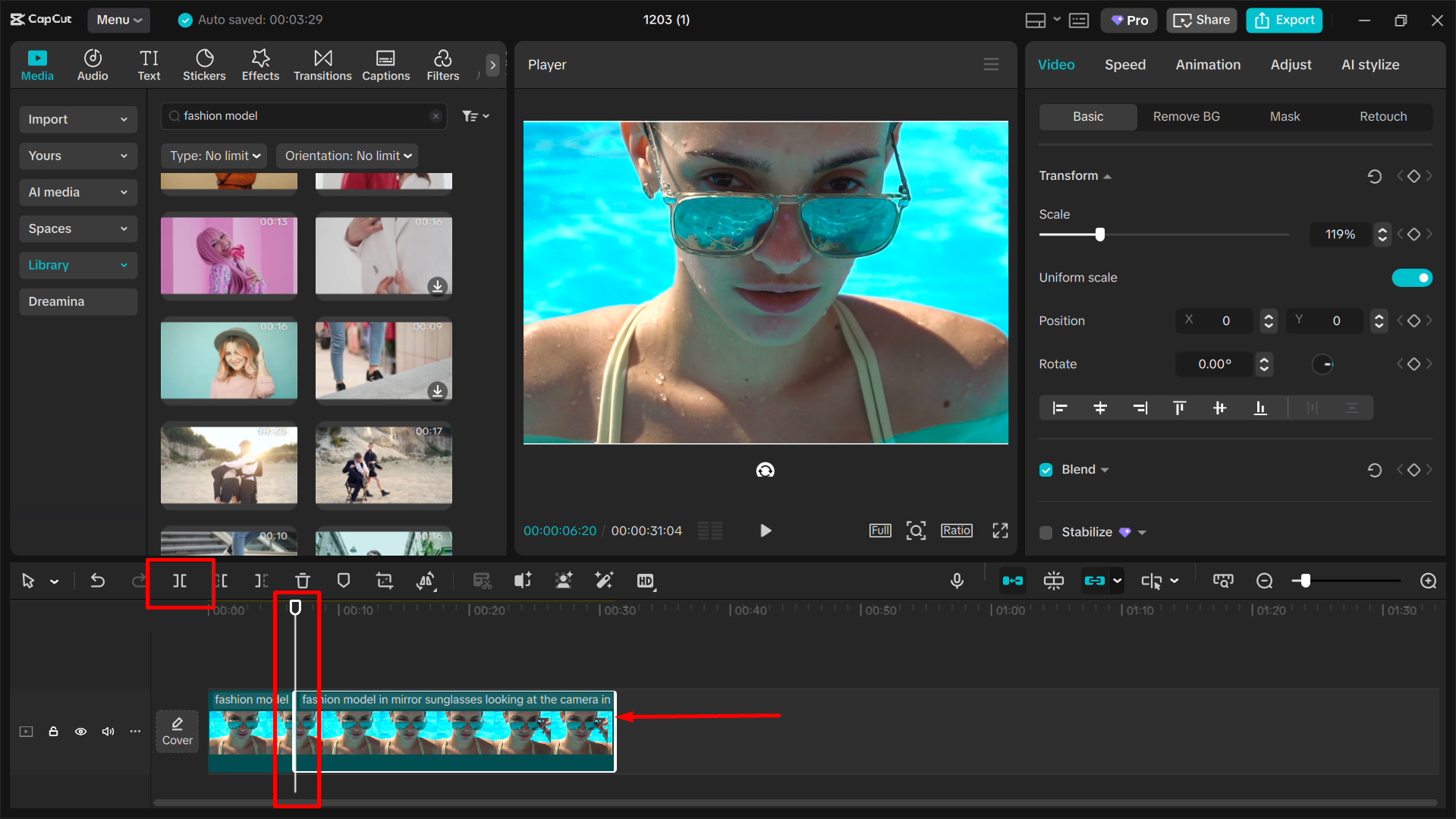 Splitting video manually using CapCut