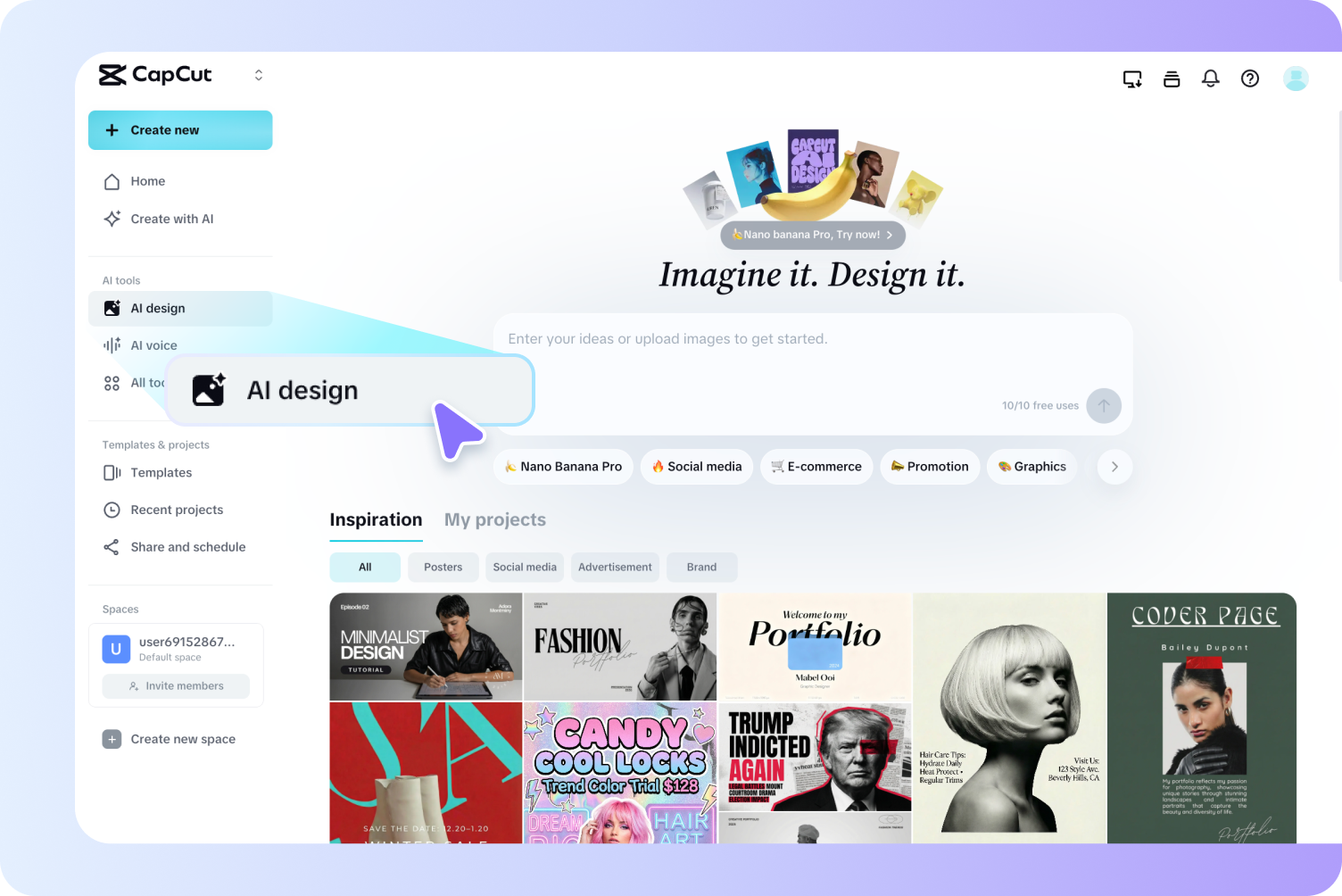 Access the AI design feature