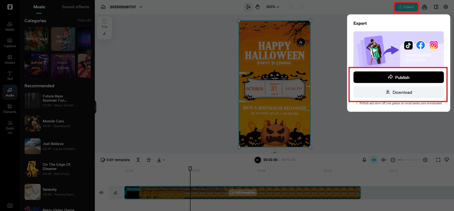 Export and download your final video
