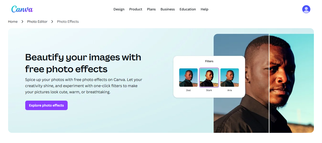 Canva online photo editor filters