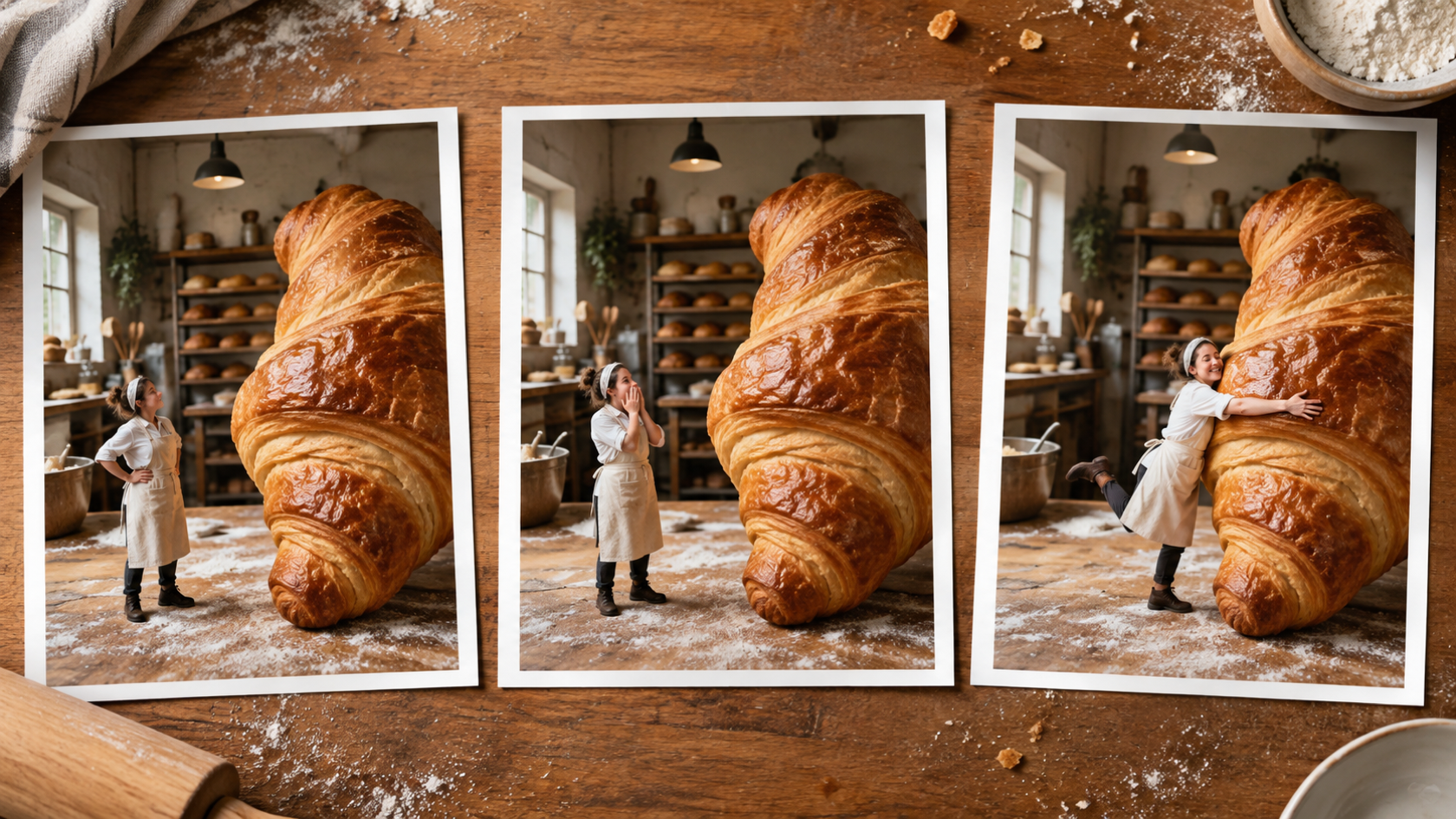 Three original tiny-baker print proofs changing only the reaction pose