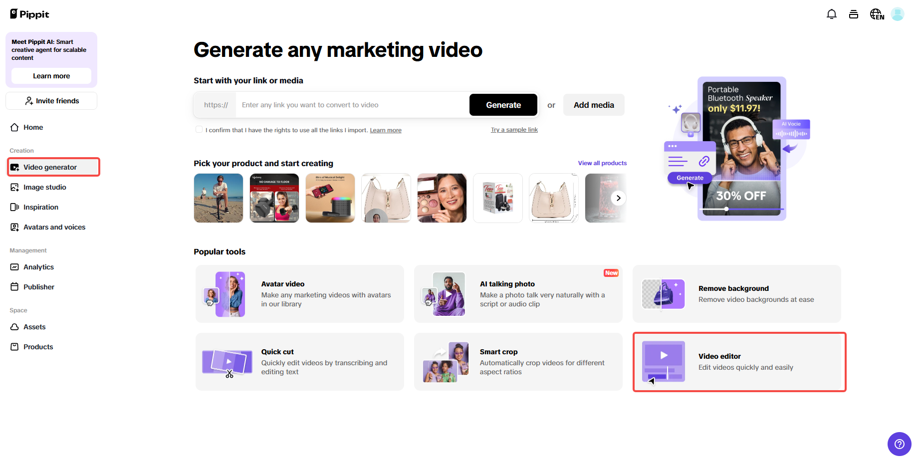 Video editor in Pippit