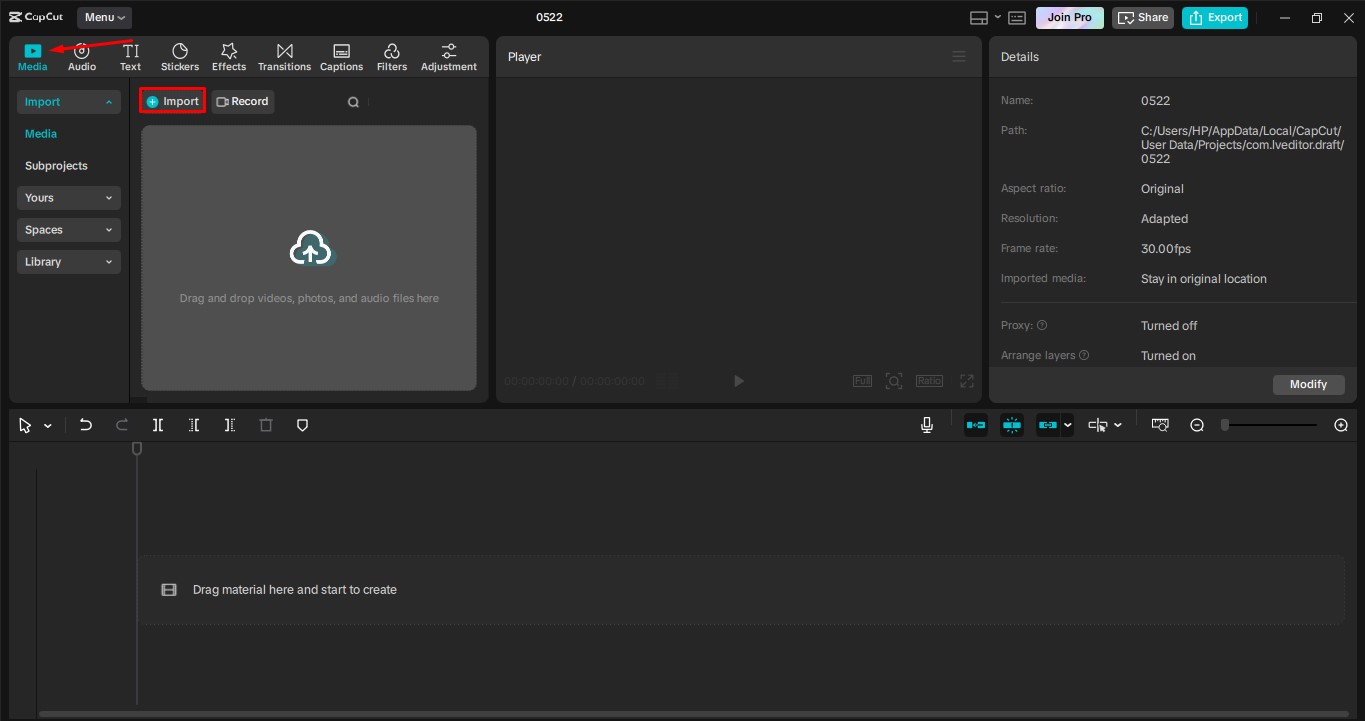 Import an image into the CapCut desktop video editor
