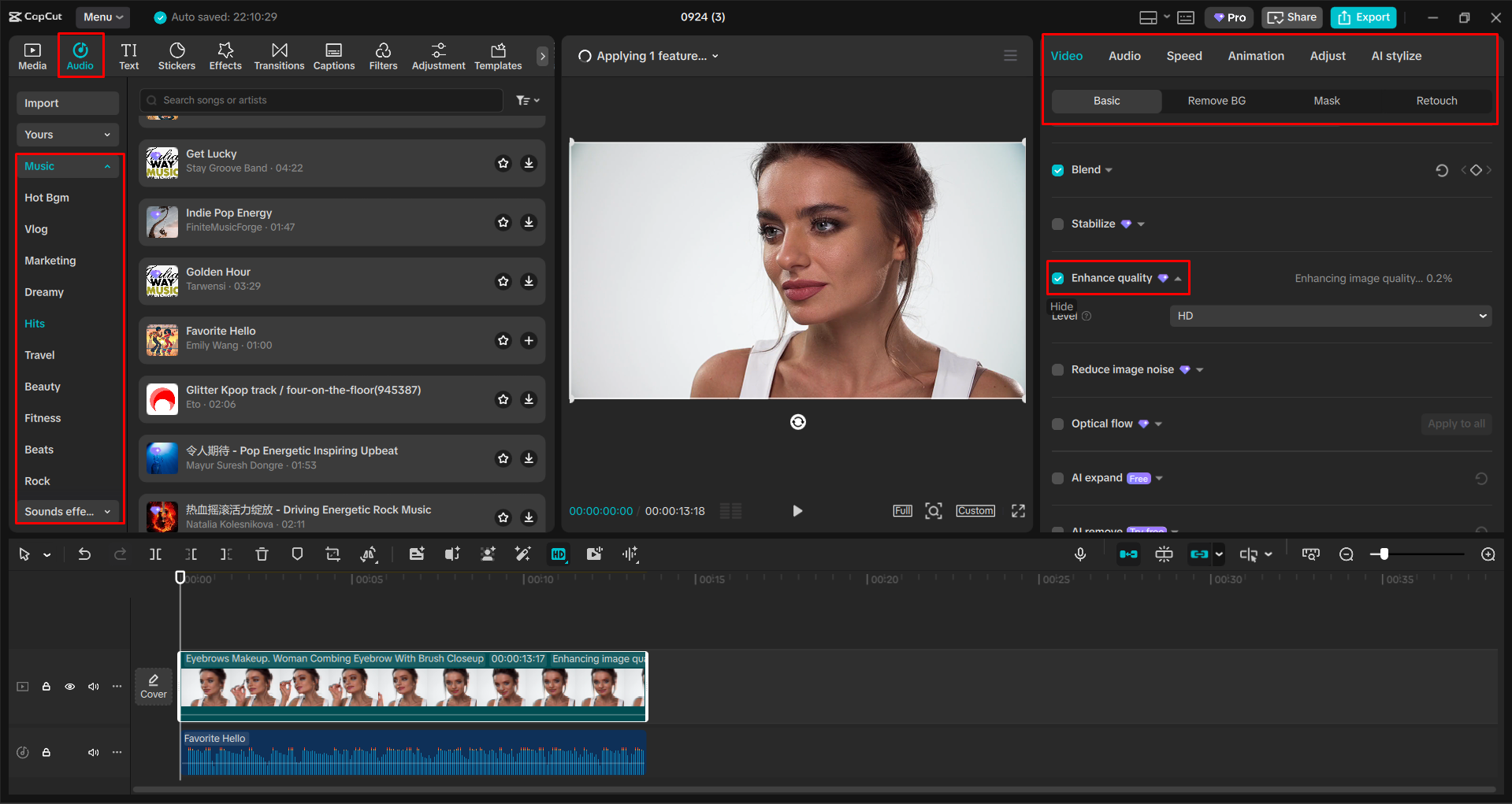Upscaling the video with AI in the CapCut desktop video editor