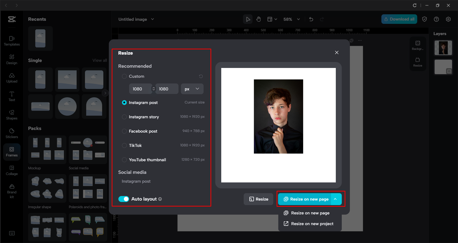 Redimensionner une image avec l'éditeur vidéo de bureau CapCut