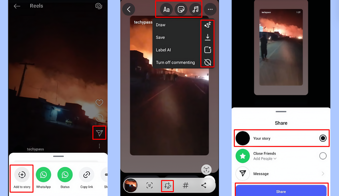 Add full Reel to Story using Instagram's built-in feature