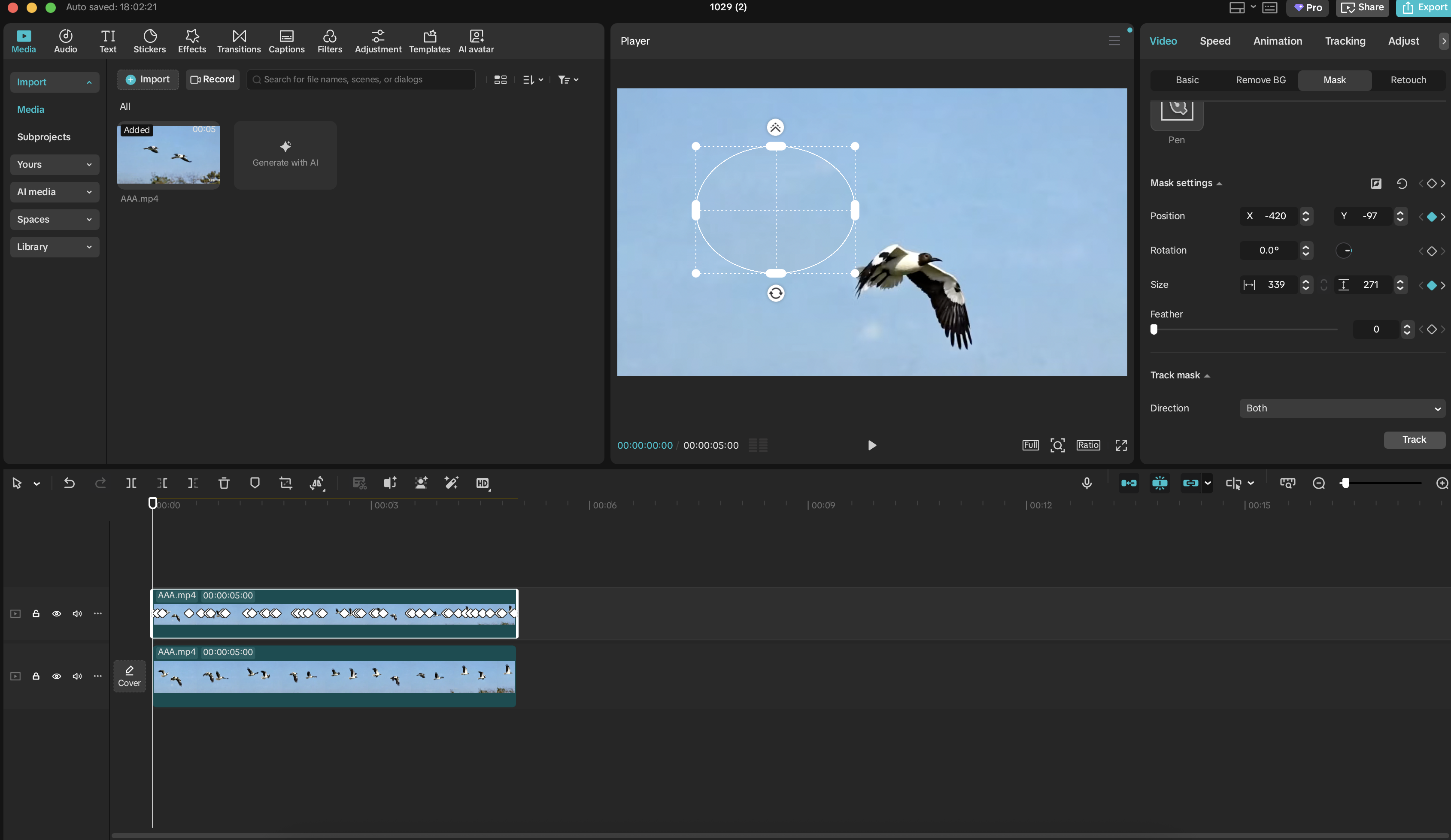 animate the mask to track the target object