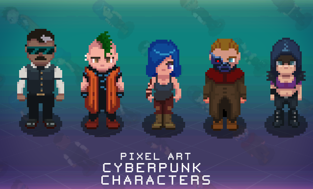 Cyberpunk pixel art characters