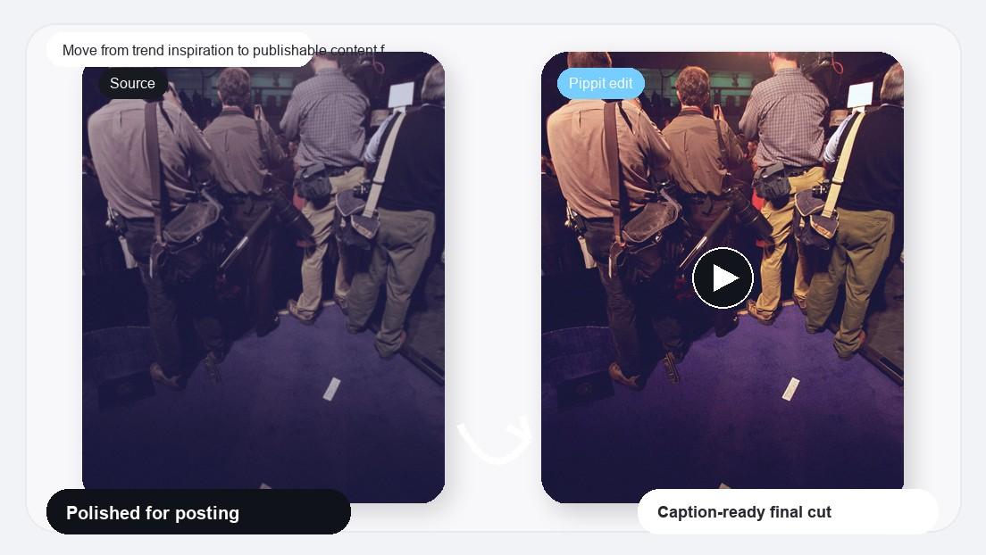 Realistisches Bild des „Event Recap Highlight Video Maker“ für die schnellere Transformation von Trendinspiration in veröffentlichbare Inhalte.