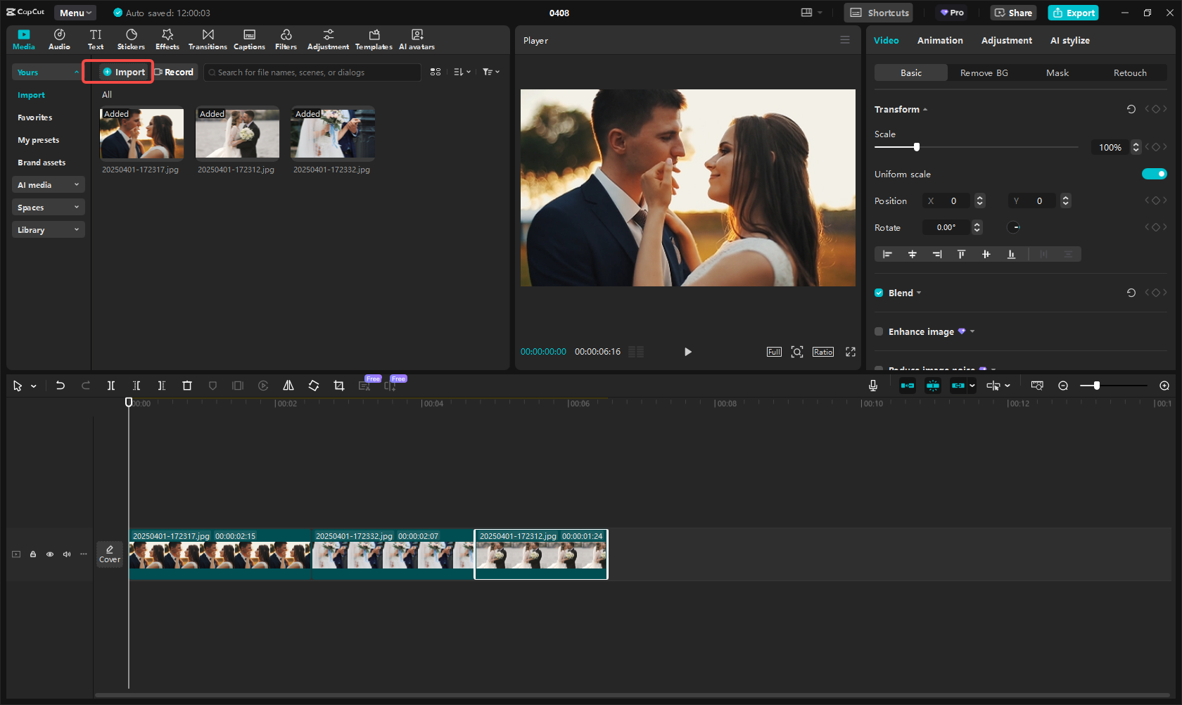 Import foto, video dan muzik