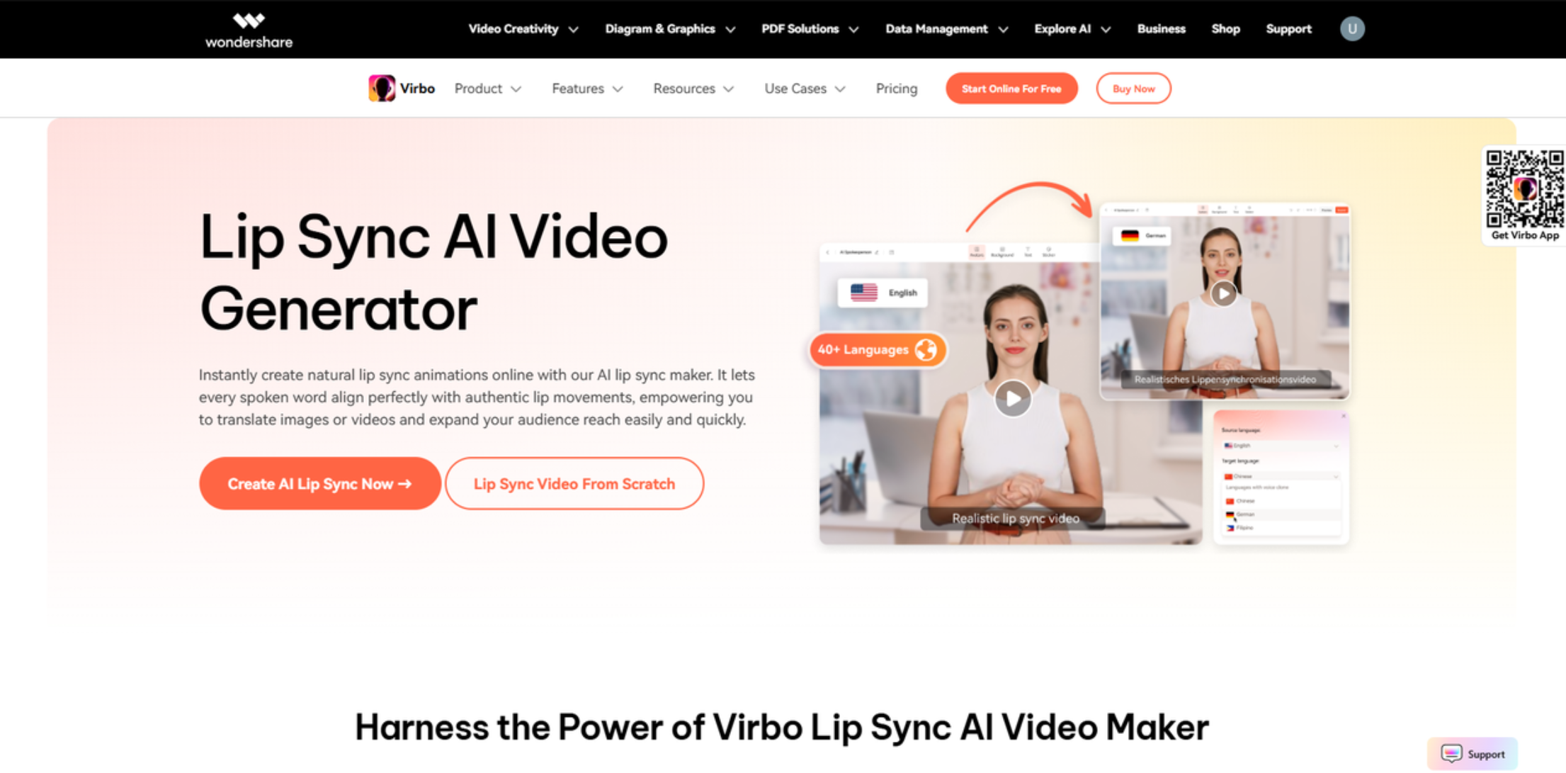 Interface of Wondershare- an efficient AI lip sync video generator