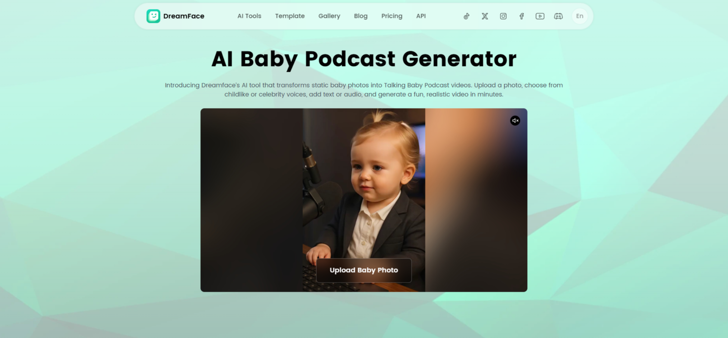 Interface of Dreamface - the best talking baby podcast generator