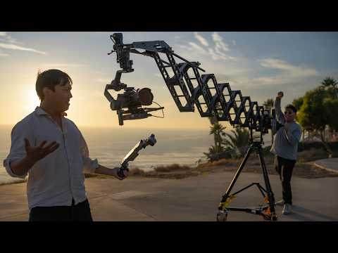 Boom shot sweeping wide across landscape