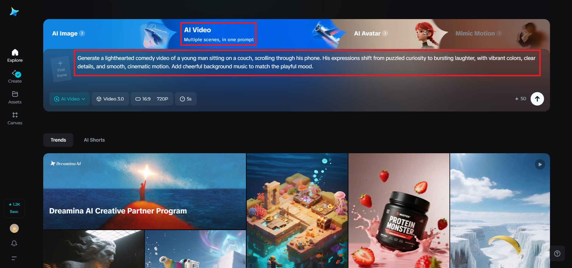 Text-to-video generator feature in Dreamina