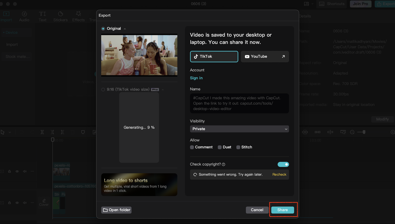 CapCut share file