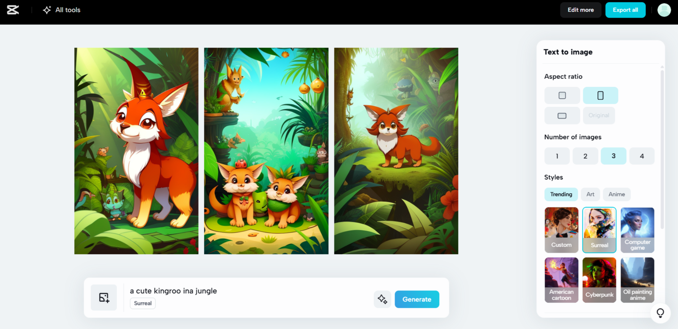 Bearbeitungsschnittstelle von CapCut Web - bester Generator für Text-zu-Bild-Konvertierung