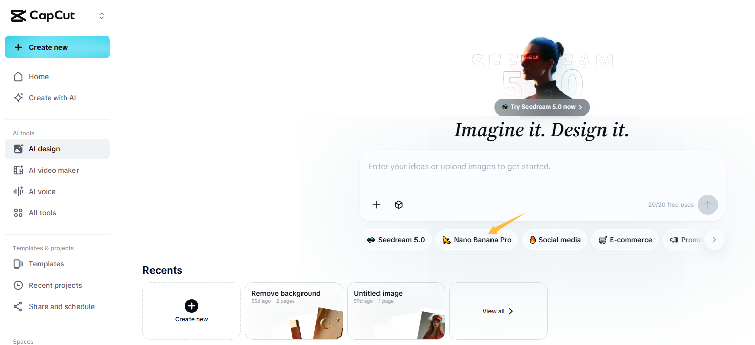 Open CapCut AI Design