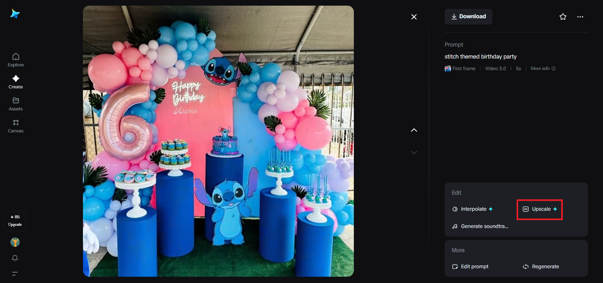 Upscale feature in Dreamina