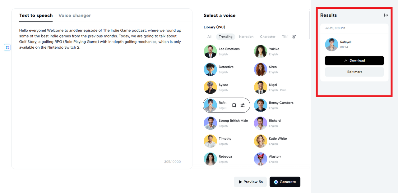 An illustration of a generated audio file with an option to export or download, representing the final step.