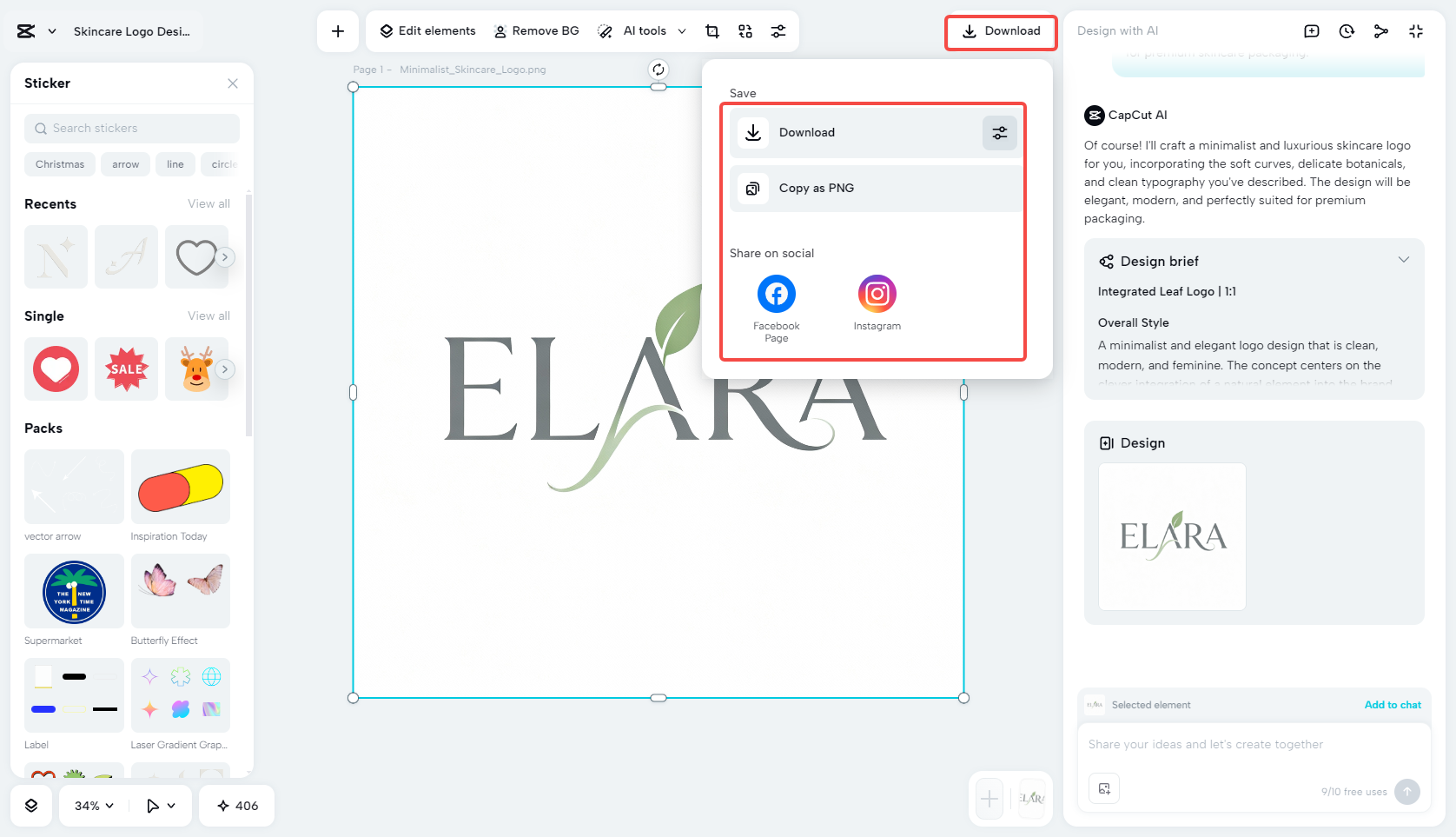 Exporting the logo design in CapCut
