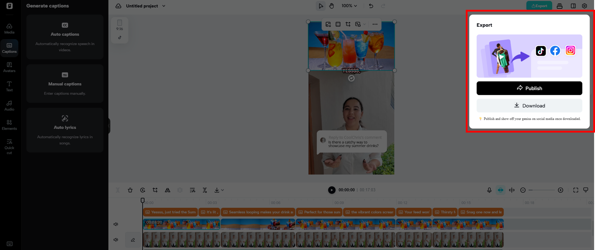 Publique ou baixe seu vídeo criado.
