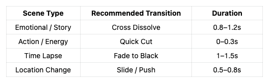 Recommended transitions