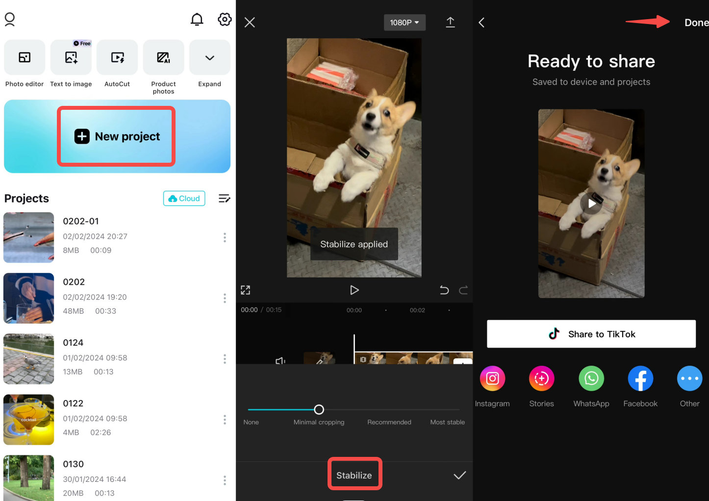 How do you stabilize shaky videos on iOS/Android?