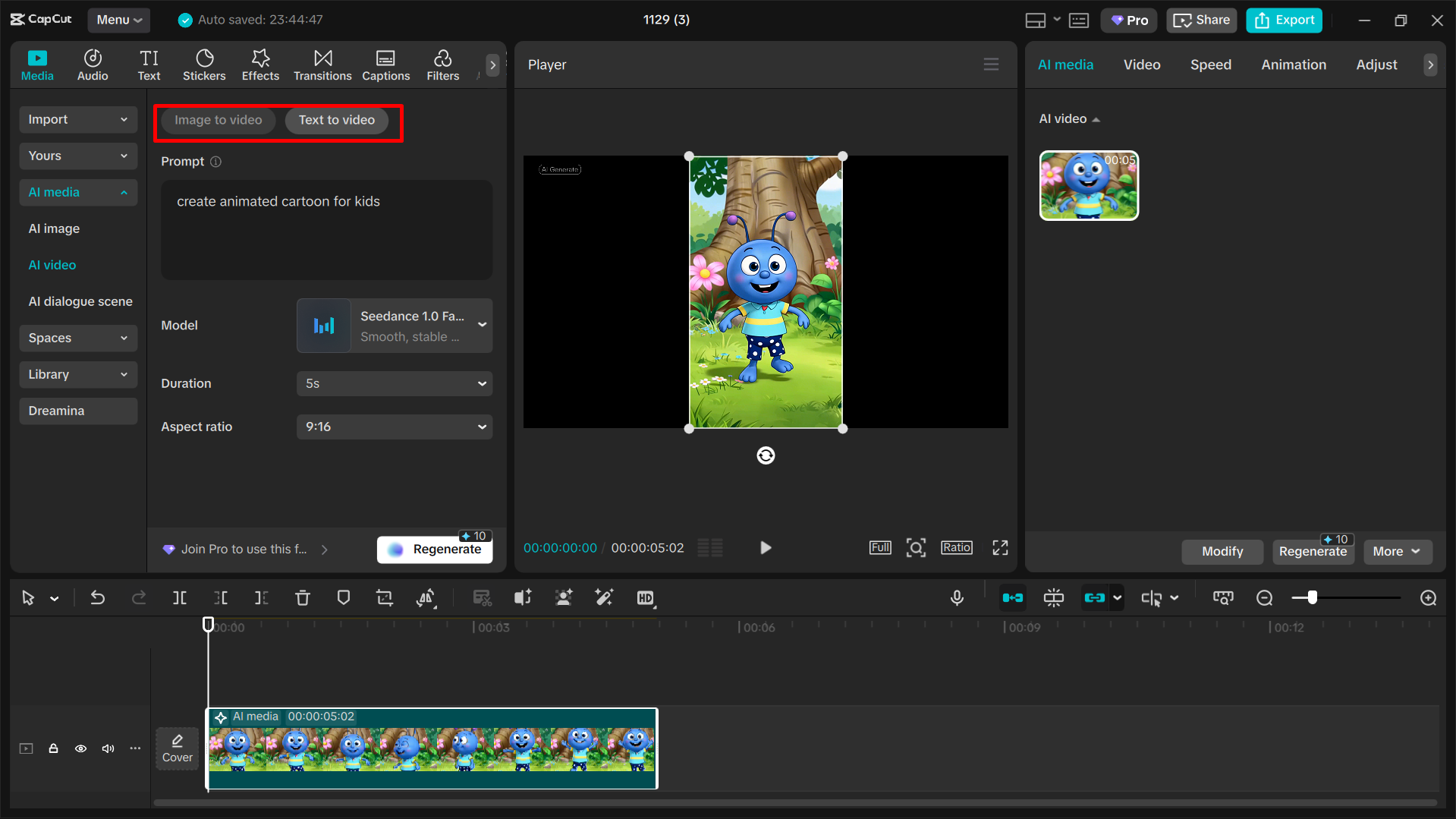 Text/image to video converter in CapCut