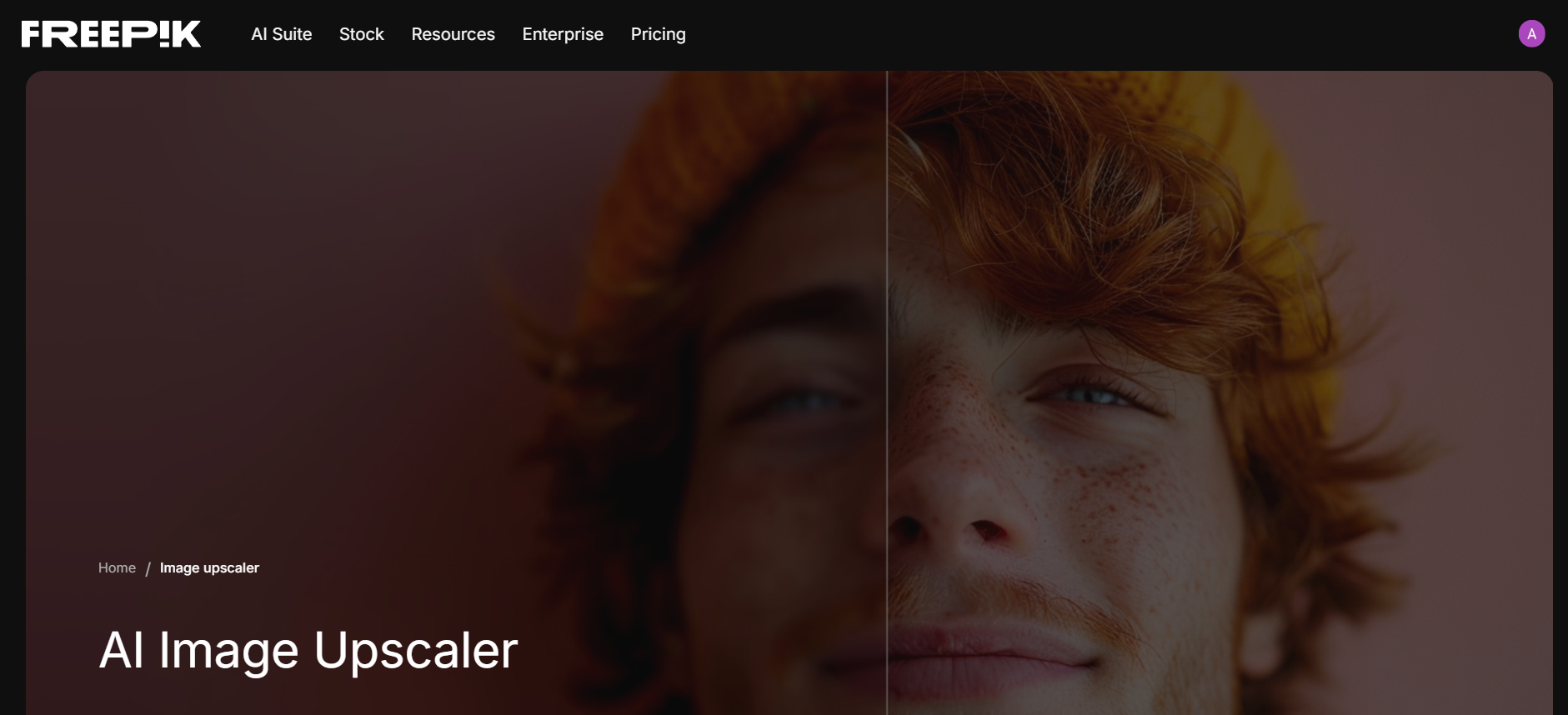 Домашня сторінка інструменту масштабування зображень Freepik