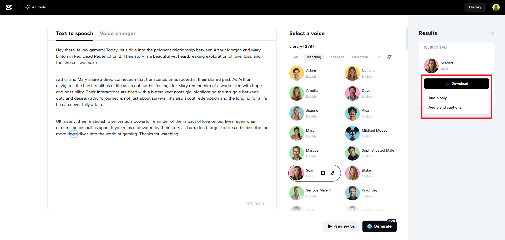 Export your TTS file