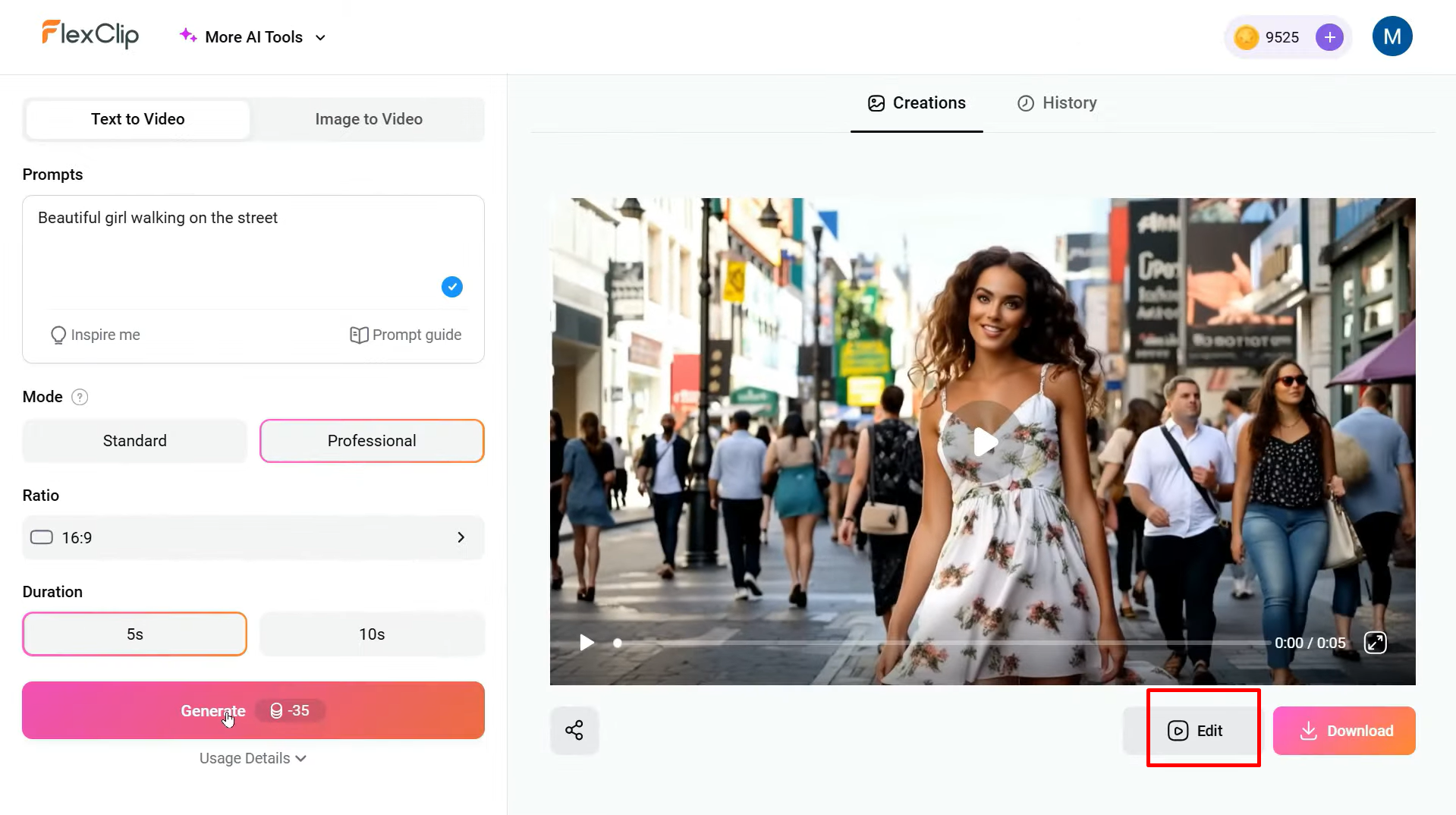 Modifying AI AI-generated video in free FlexClip AI video maker