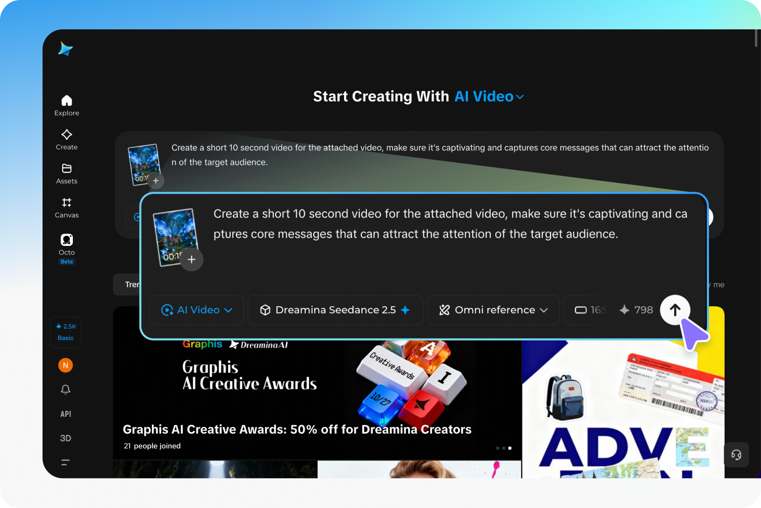 Write down the prompts or upload your long video