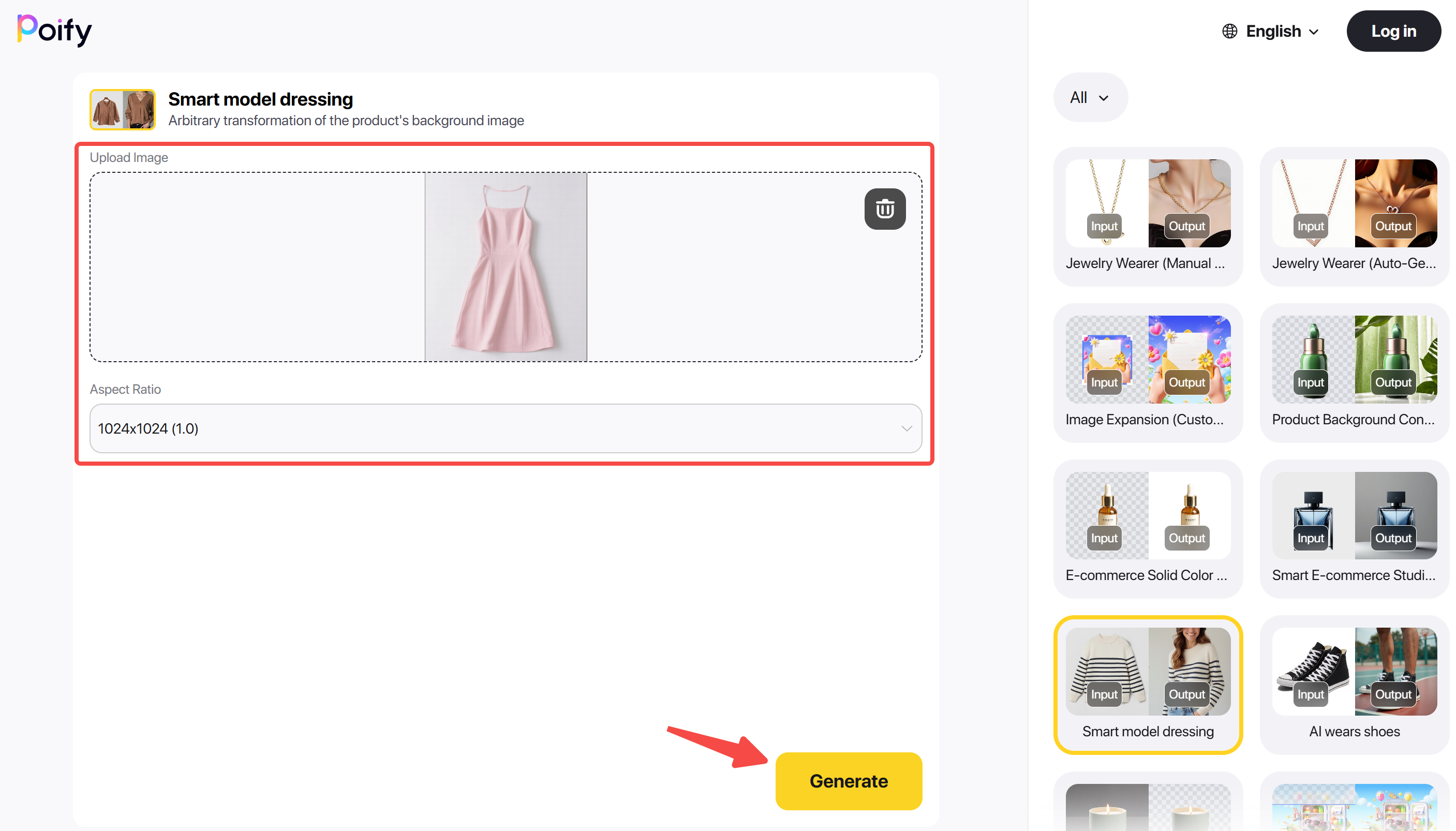 Uploading the dress image in Poify