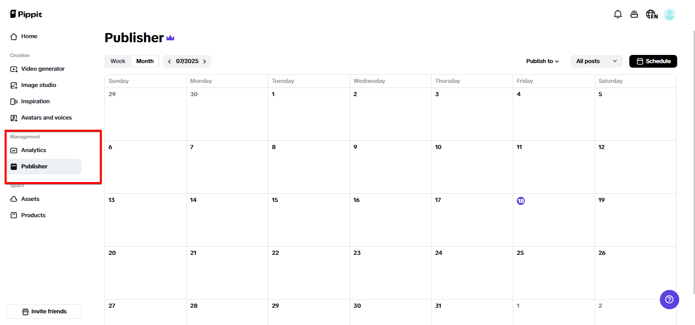 Publicador automático no Pippit