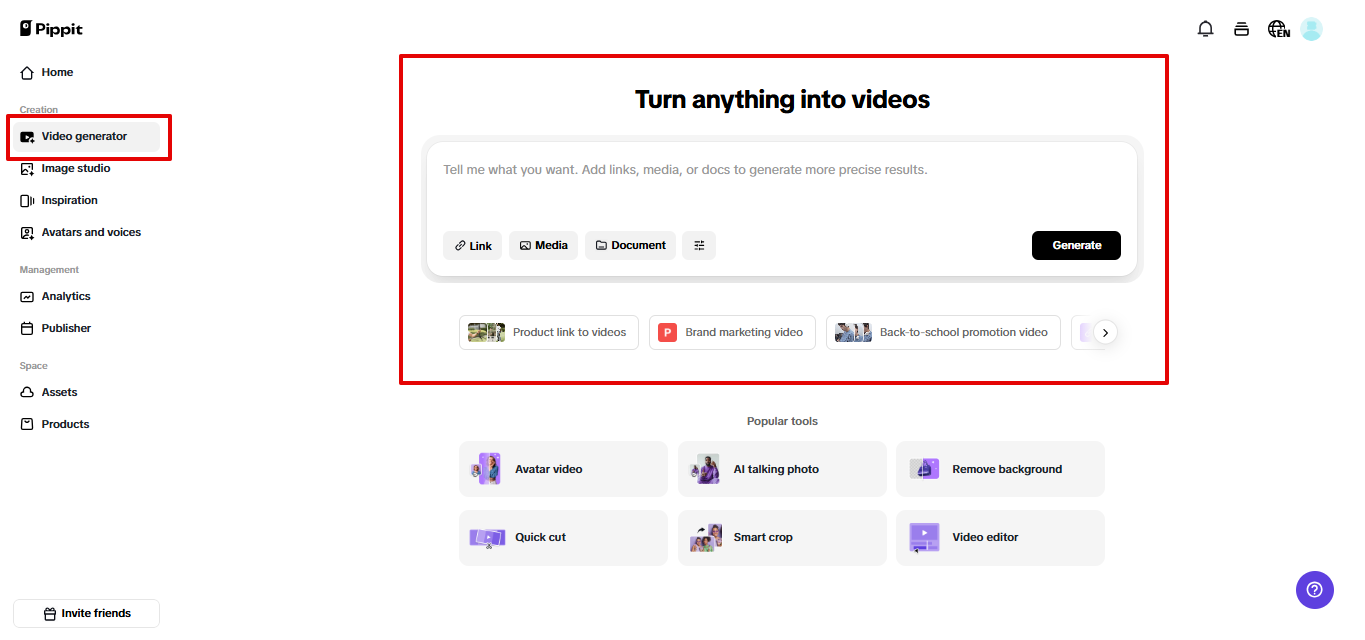 Pippit video generator