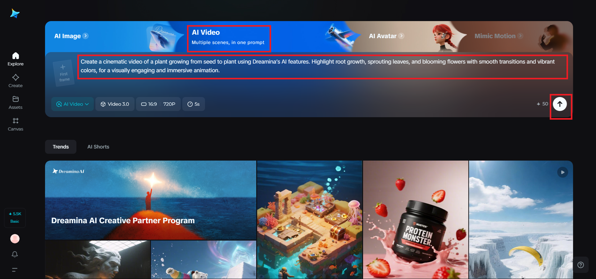 Text-to-video generator feature in Dreamina