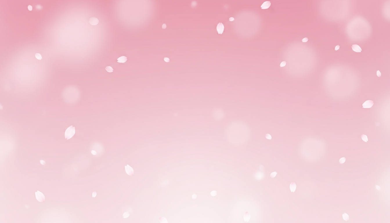Soft pink gradient hero background with floating sakura petals, airy and social-ready design