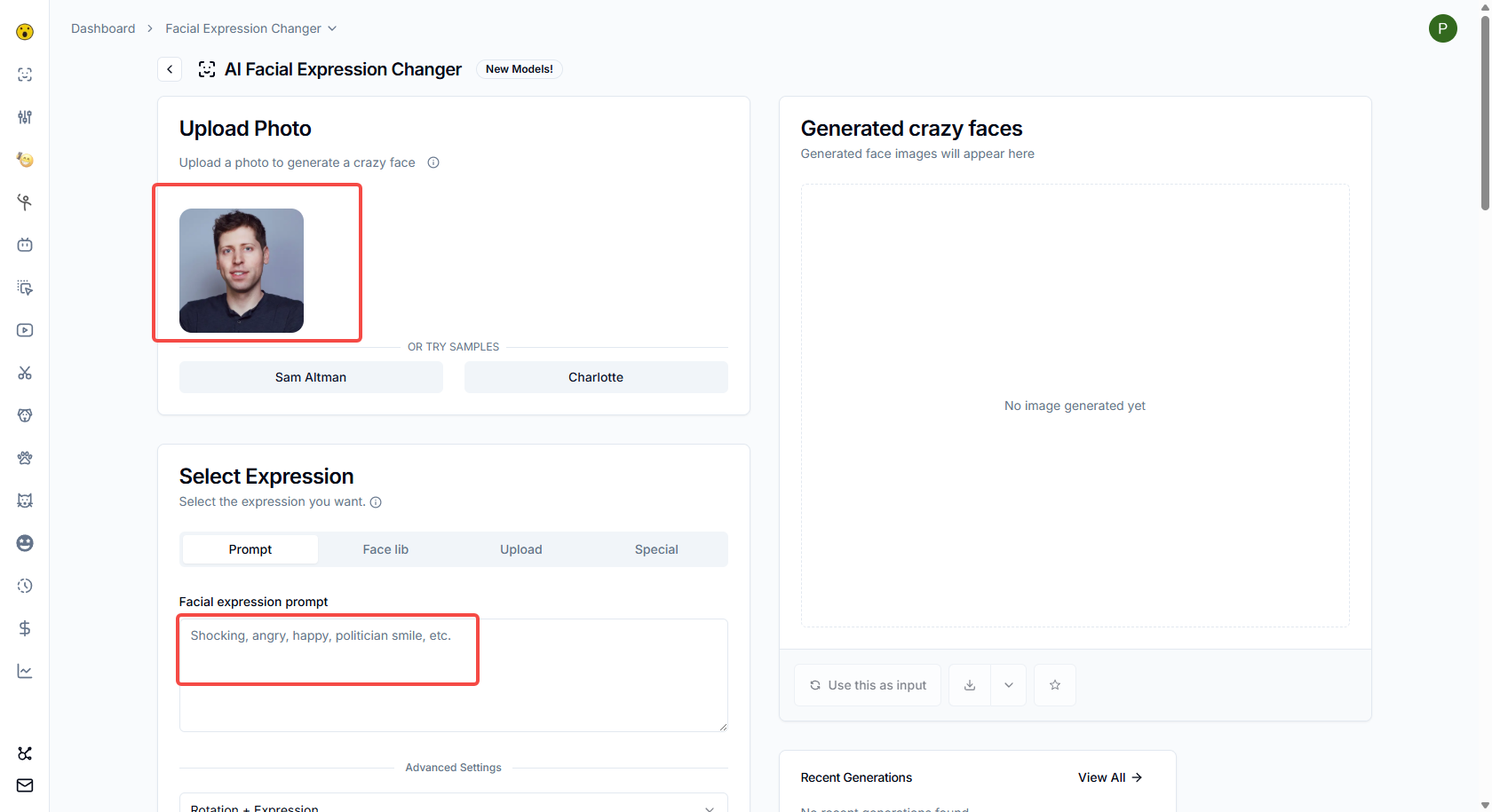Envie sua foto para crazyfaceai.com