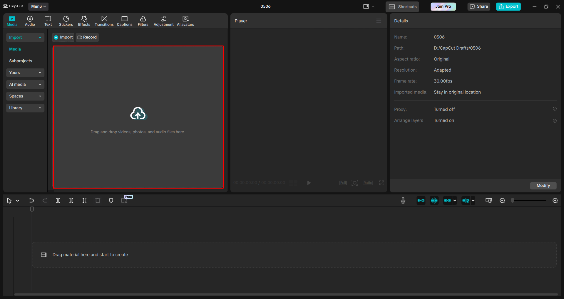 Importing a video into the CapCut desktop video editor
