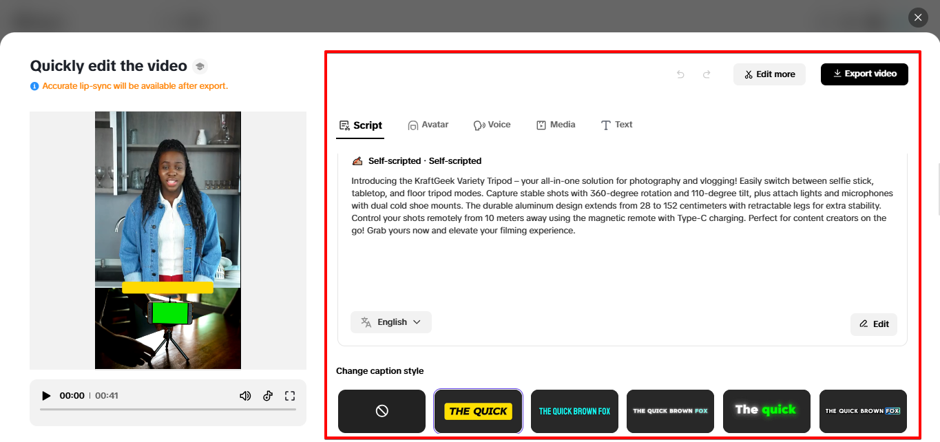 Exportando vídeo do Pippit