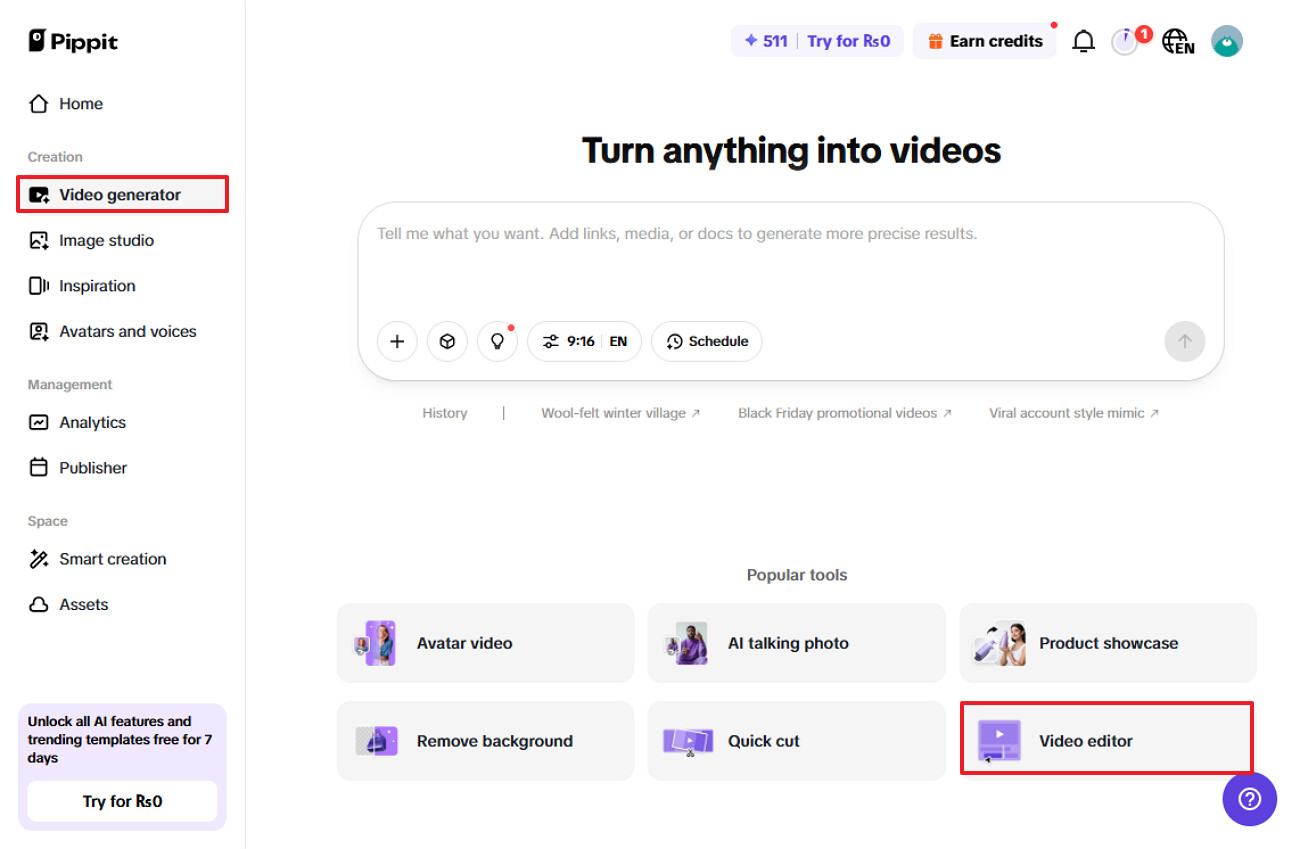 비디오 편집기 기능 선택