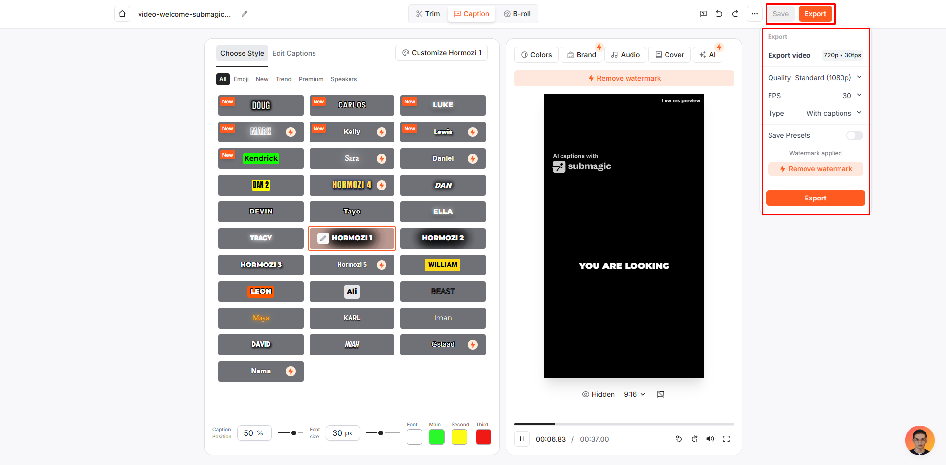 Customizing the captions with Submagic Co tools